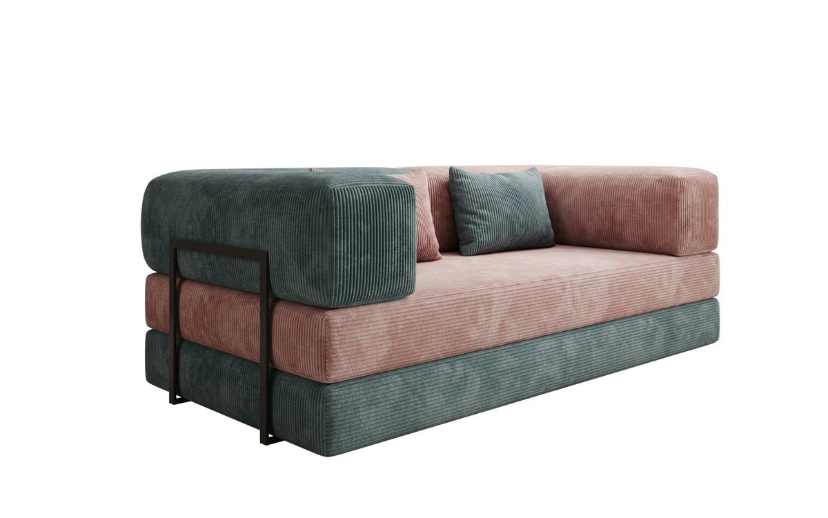 Luxuriöses 3-Sitzer Schlafsofa: Bequemes Cord-Design mit Stauraum in Bubblegum