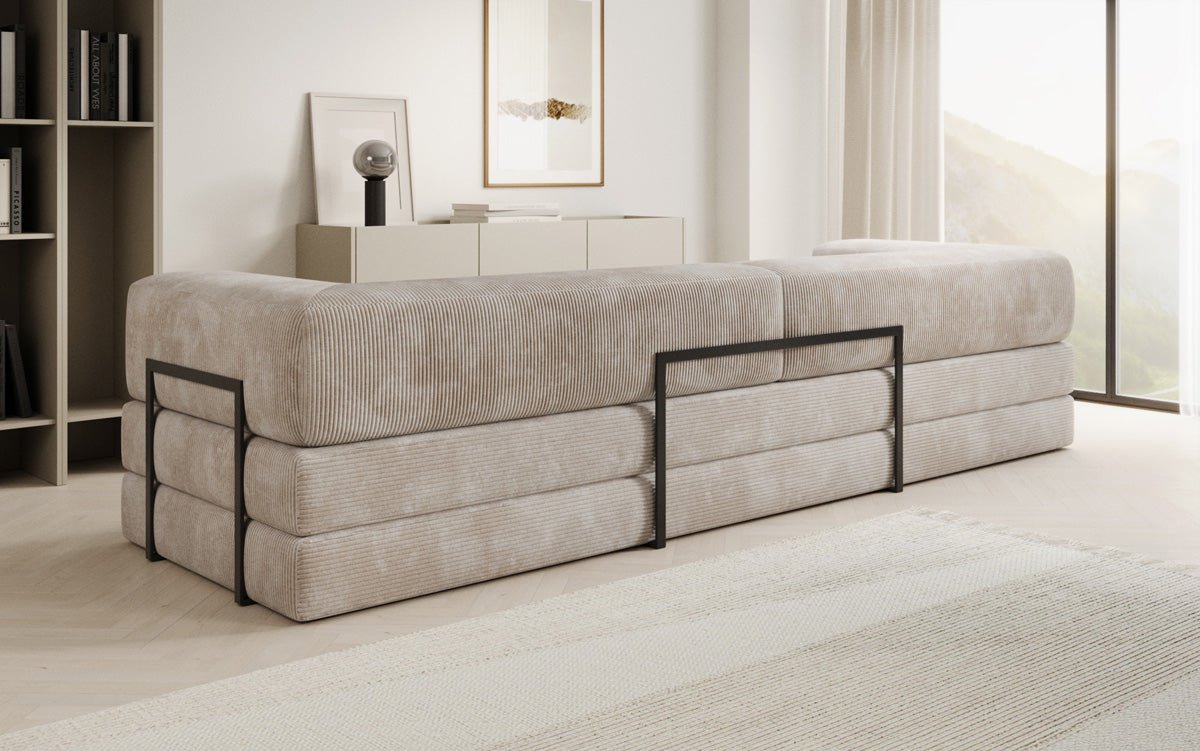 Luxuriöses Designer Cord Sofa XXL: 3-Sitzer mit Schlaffunktion & Stauraum