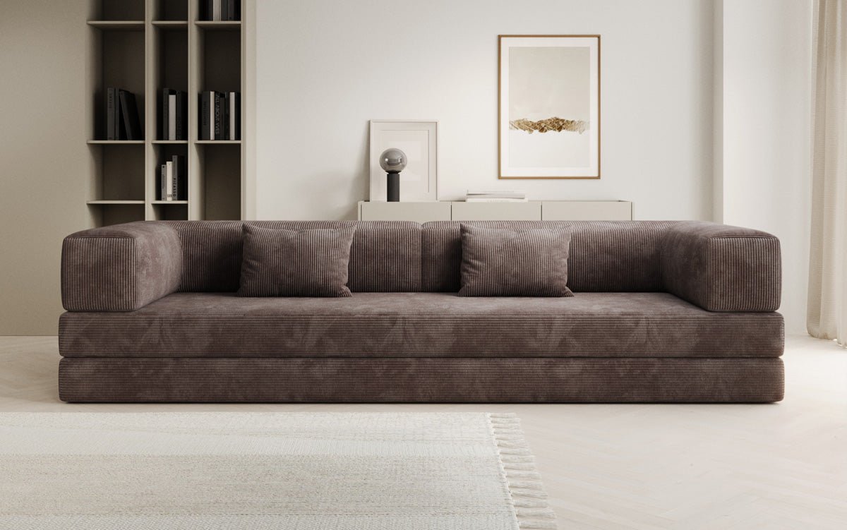 Luxuriöses Designer Cord Sofa XXL: 3-Sitzer mit Schlaffunktion & Stauraum