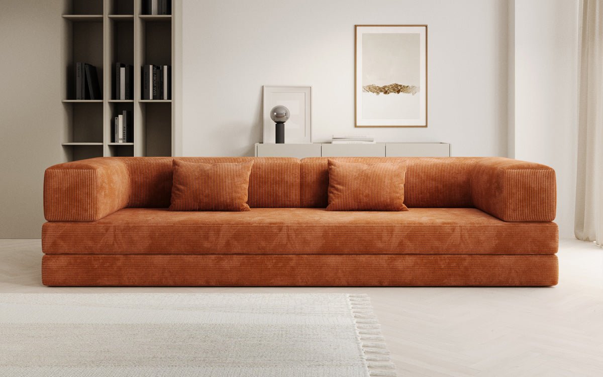 Luxuriöses Designer Cord Sofa XXL: 3-Sitzer mit Schlaffunktion & Stauraum