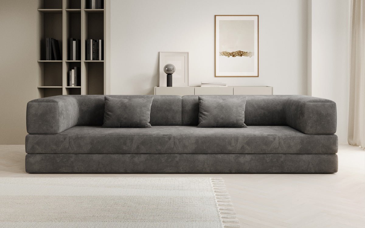 Luxuriöses Designer Cord Sofa XXL: 3-Sitzer mit Schlaffunktion & Stauraum