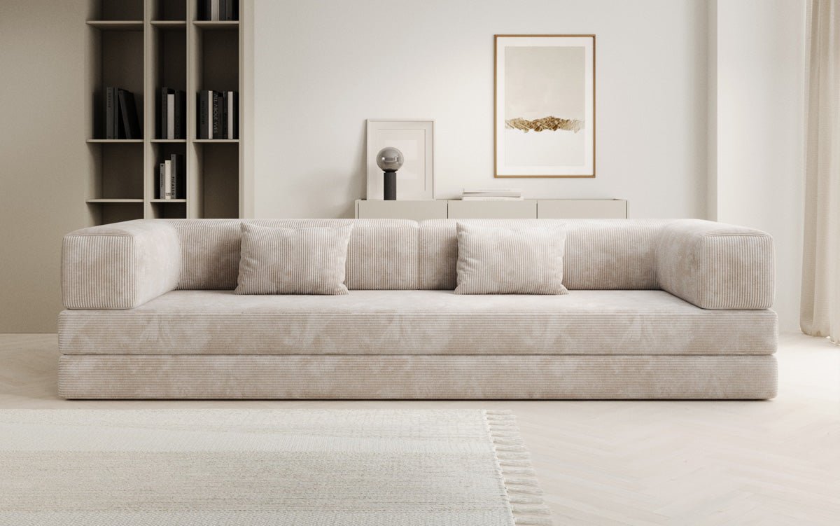 Luxuriöses Designer Cord Sofa XXL: 3-Sitzer mit Schlaffunktion & Stauraum