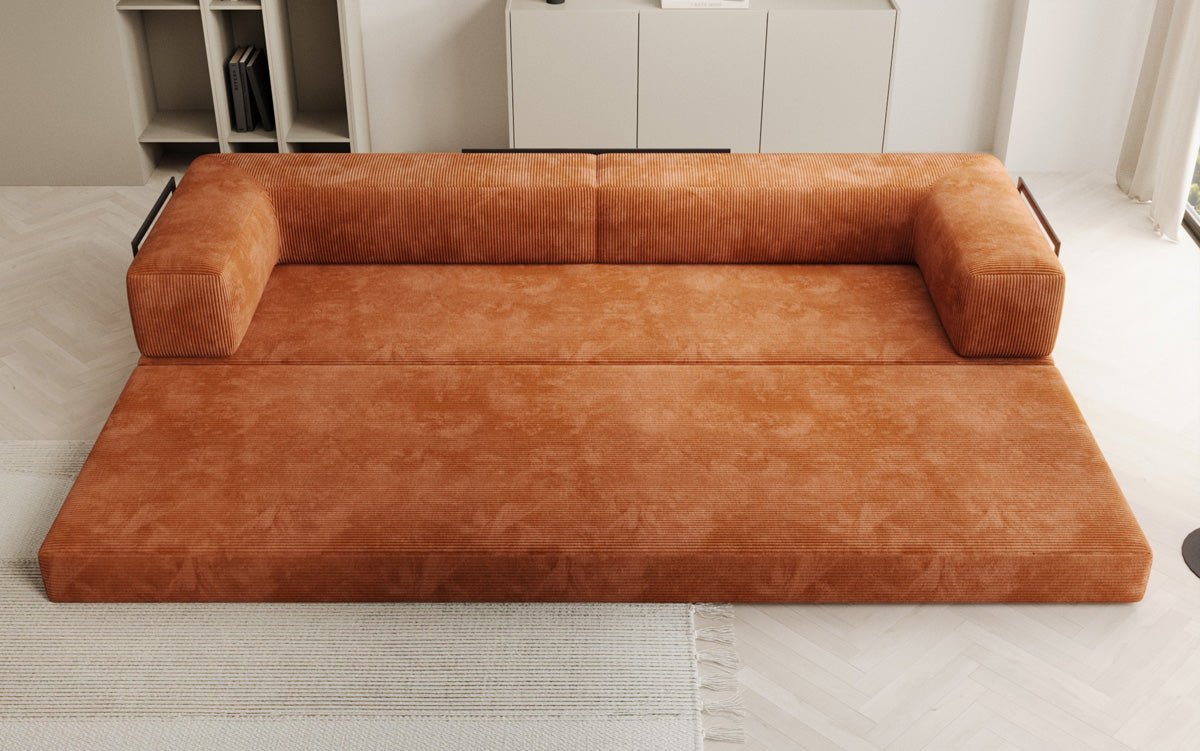 Luxuriöses Designer Cord Sofa XXL: 3-Sitzer mit Schlaffunktion & Stauraum