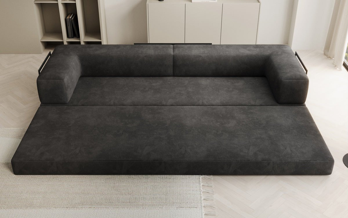 Luxuriöses Designer Cord Sofa XXL: 3-Sitzer mit Schlaffunktion & Stauraum