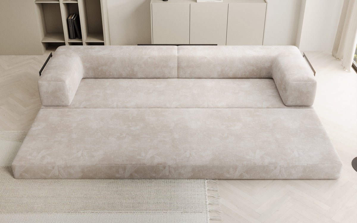 Luxuriöses Designer Cord Sofa XXL: 3-Sitzer mit Schlaffunktion & Stauraum