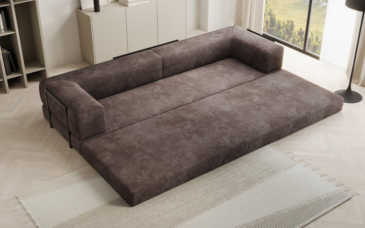 Luxuriöses Designer Cord Sofa XXL: 3-Sitzer mit Schlaffunktion & Stauraum