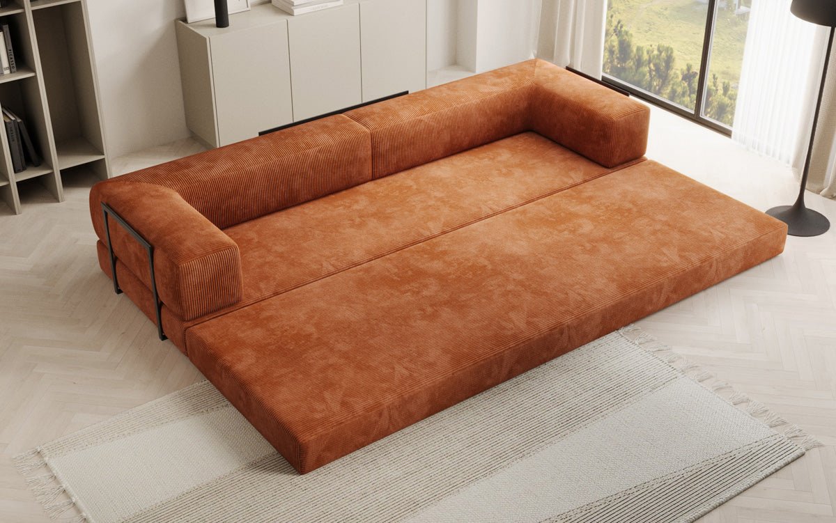 Luxuriöses Designer Cord Sofa XXL: 3-Sitzer mit Schlaffunktion & Stauraum