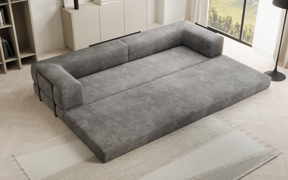 Luxuriöses Designer Cord Sofa XXL: 3-Sitzer mit Schlaffunktion & Stauraum
