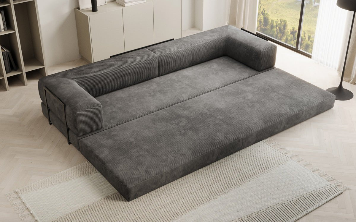 Luxuriöses Designer Cord Sofa XXL: 3-Sitzer mit Schlaffunktion & Stauraum