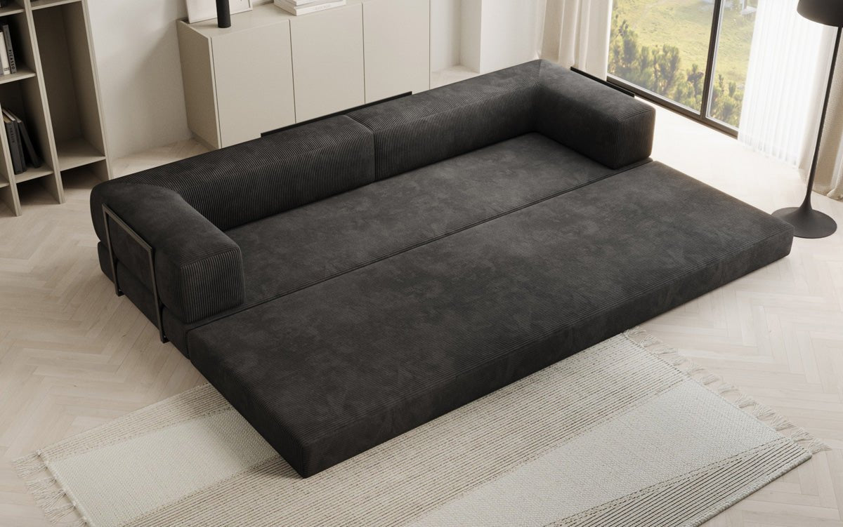 Luxuriöses Designer Cord Sofa XXL: 3-Sitzer mit Schlaffunktion & Stauraum