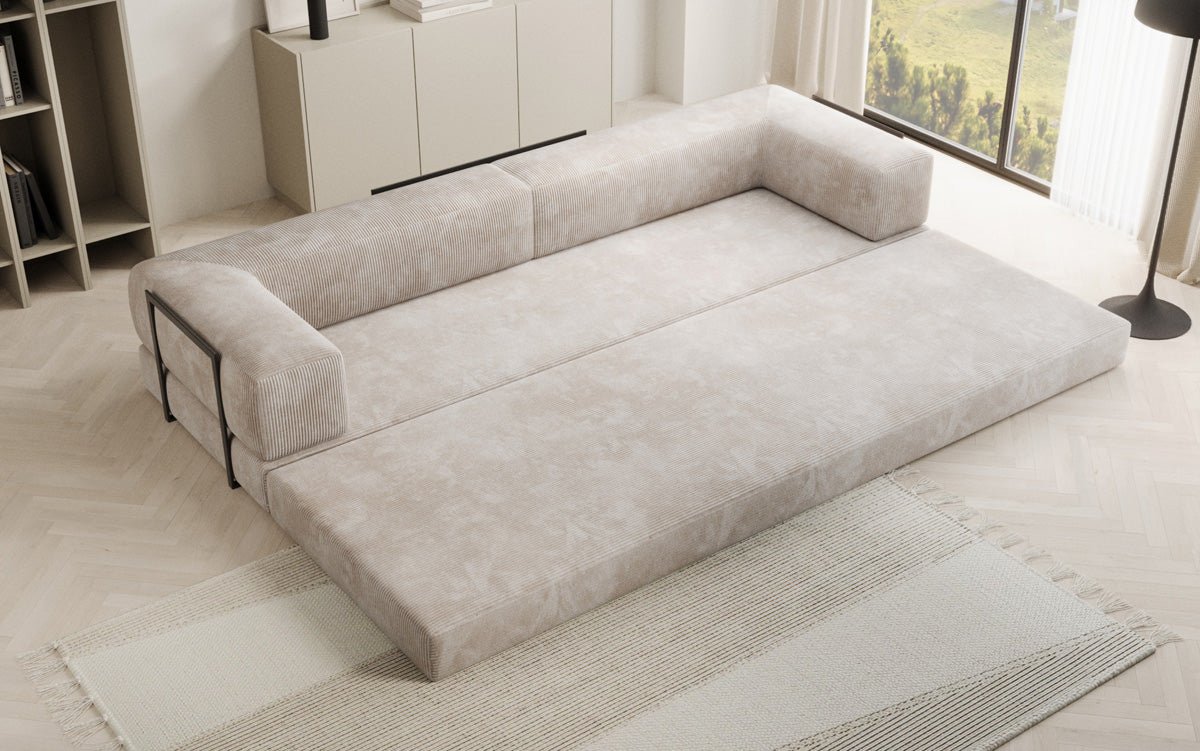 Luxuriöses Designer Cord Sofa XXL: 3-Sitzer mit Schlaffunktion & Stauraum