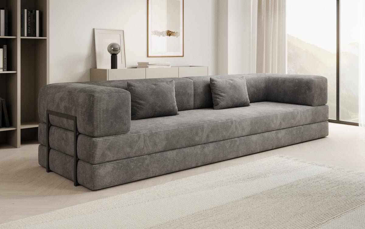 Luxuriöses Designer Cord Sofa XXL: 3-Sitzer mit Schlaffunktion & Stauraum