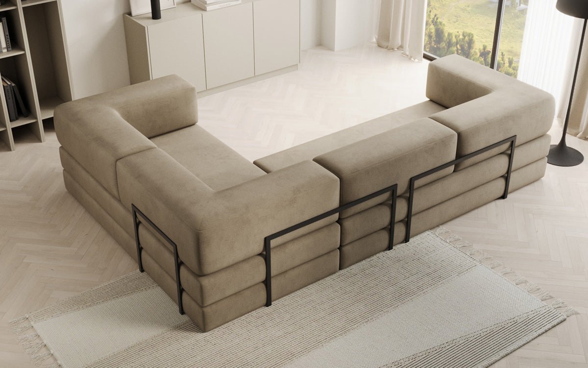 Luxuriöses Samt Ecksofa Lazy L mit Schlaffunktion und cleverem Stauraum