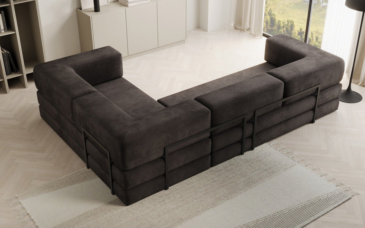 Luxuriöses Samt Ecksofa Lazy L mit Schlaffunktion und cleverem Stauraum