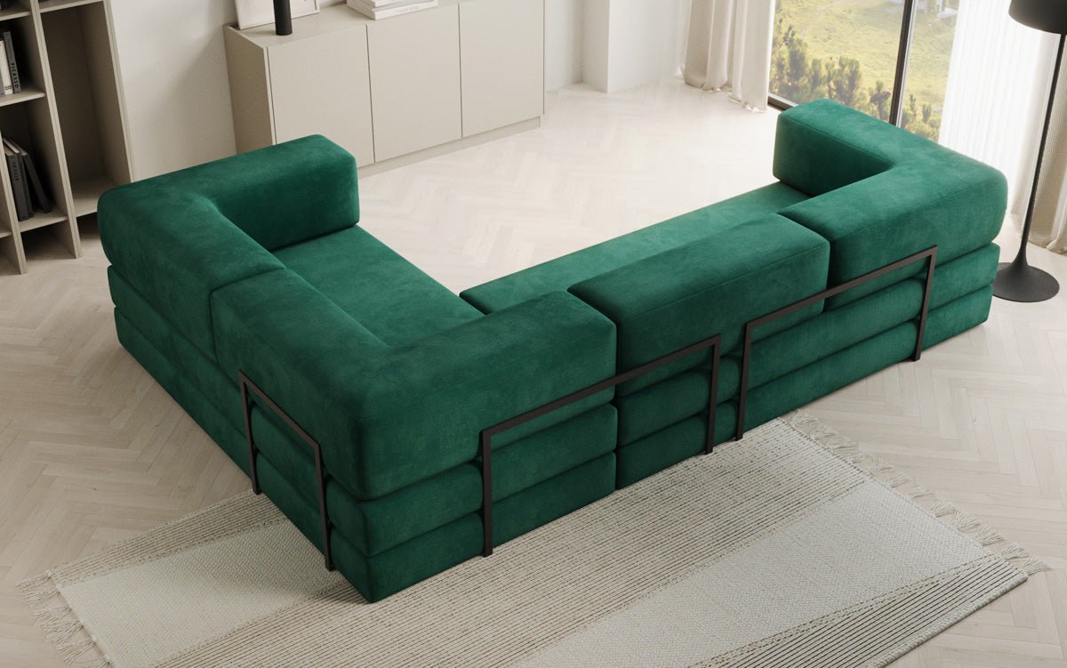 Luxuriöses Samt Ecksofa Lazy L mit Schlaffunktion und cleverem Stauraum