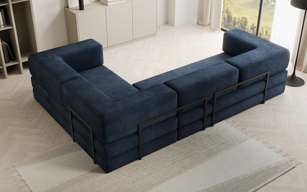 Luxuriöses Samt Ecksofa Lazy L mit Schlaffunktion und cleverem Stauraum