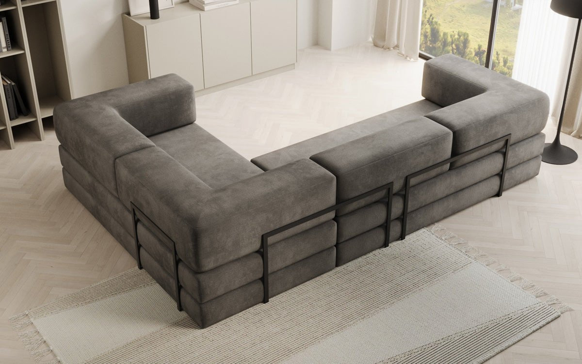 Luxuriöses Samt Ecksofa Lazy L mit Schlaffunktion und cleverem Stauraum