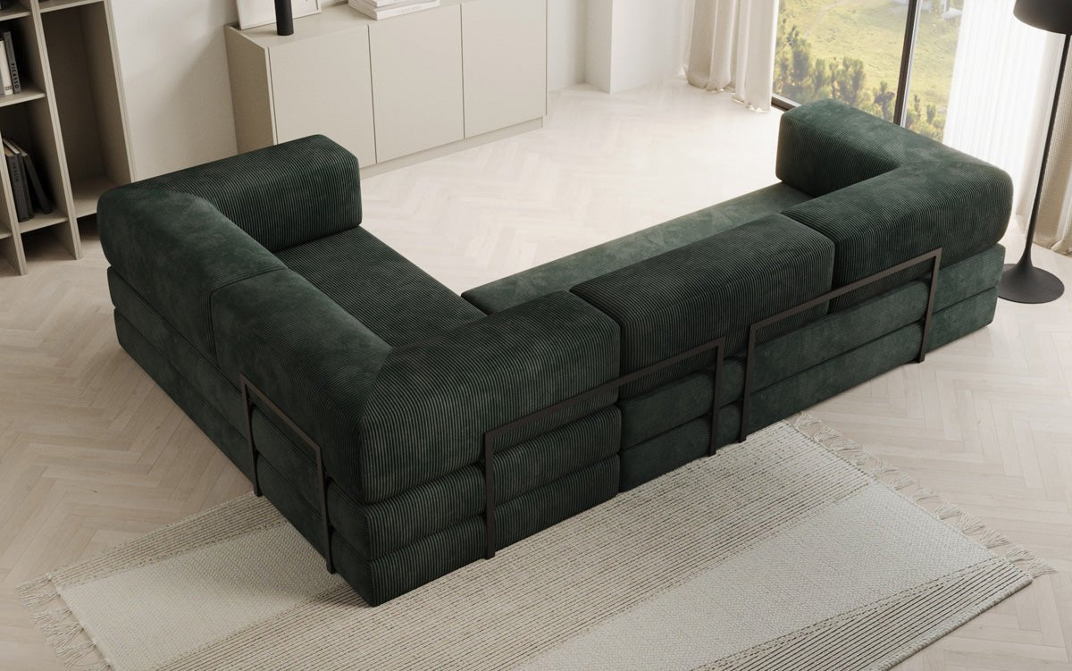 Modernes Designer L-Sofa: Komfortables Cord-Ecksofa mit Schlaffunktion und Stauraum