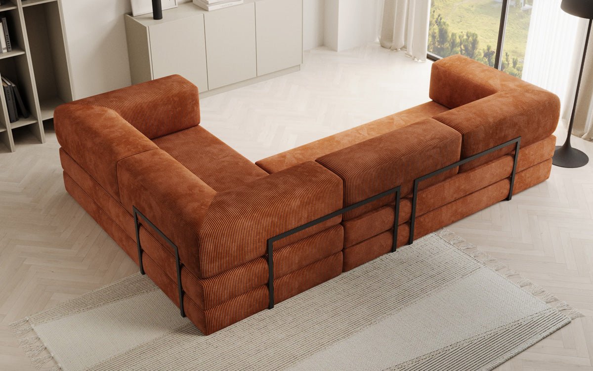 Modernes Designer L-Sofa: Komfortables Cord-Ecksofa mit Schlaffunktion und Stauraum
