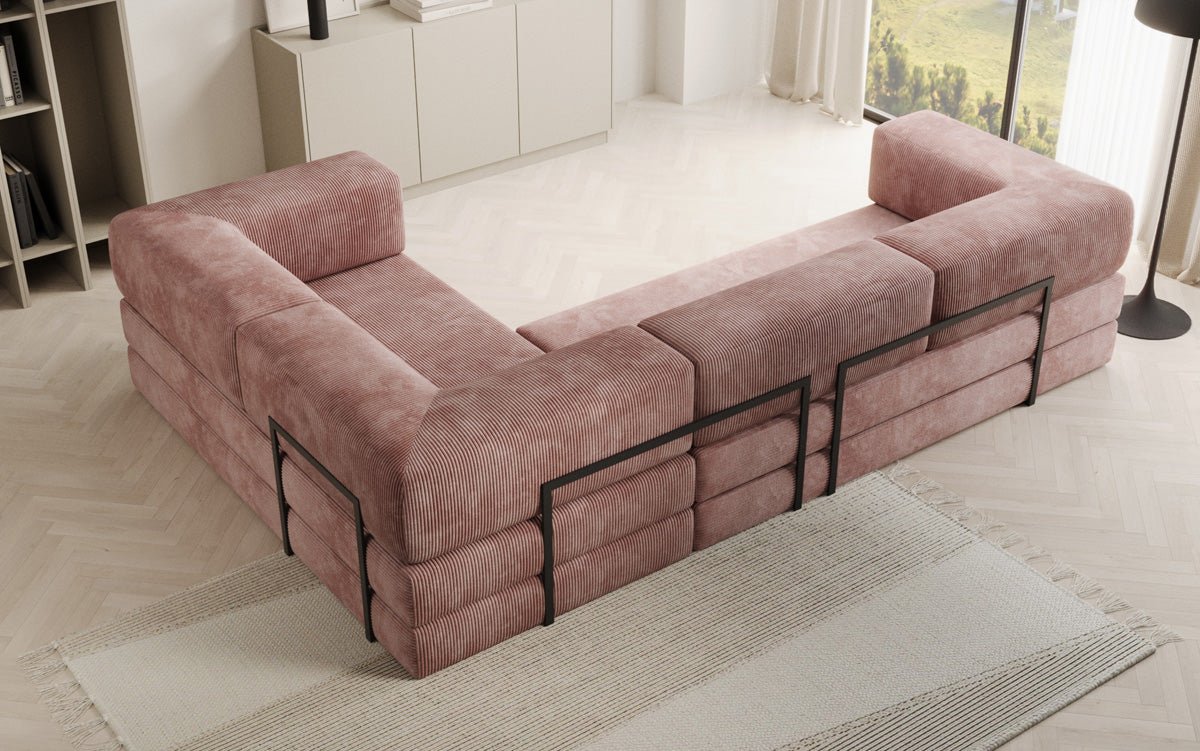 Modernes Designer L-Sofa: Komfortables Cord-Ecksofa mit Schlaffunktion und Stauraum