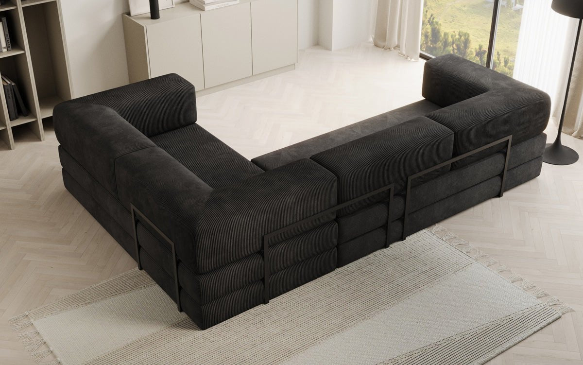 Modernes Designer L-Ecksofa Cord Beige Lounge mit Schlaffunktion Stauraum