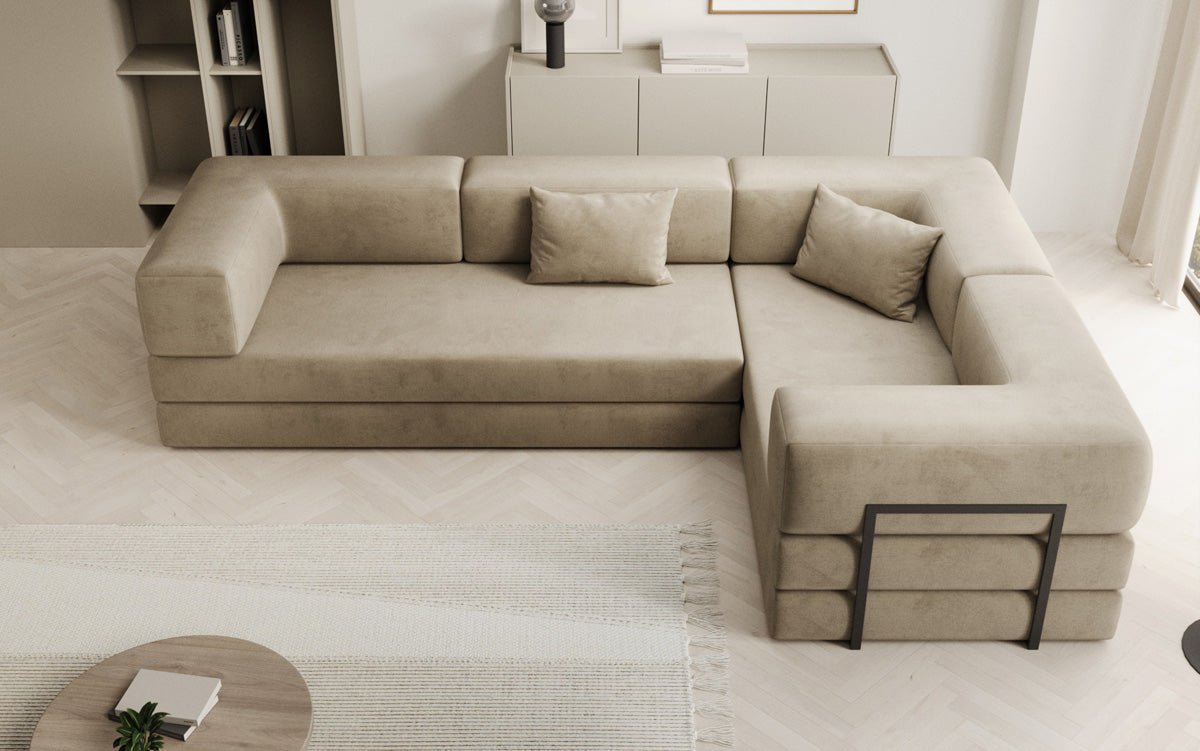 Luxuriöses Samt Ecksofa Lazy L mit Schlaffunktion und cleverem Stauraum