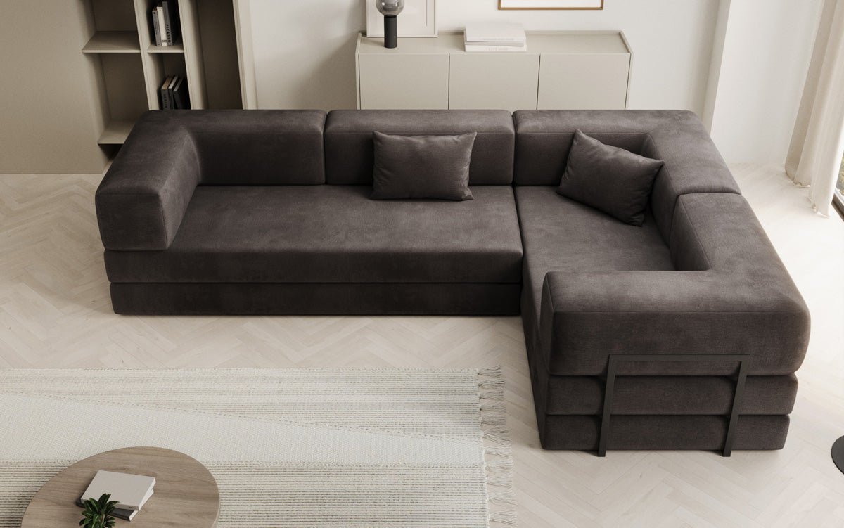 Luxuriöses Samt Ecksofa Lazy L mit Schlaffunktion und cleverem Stauraum