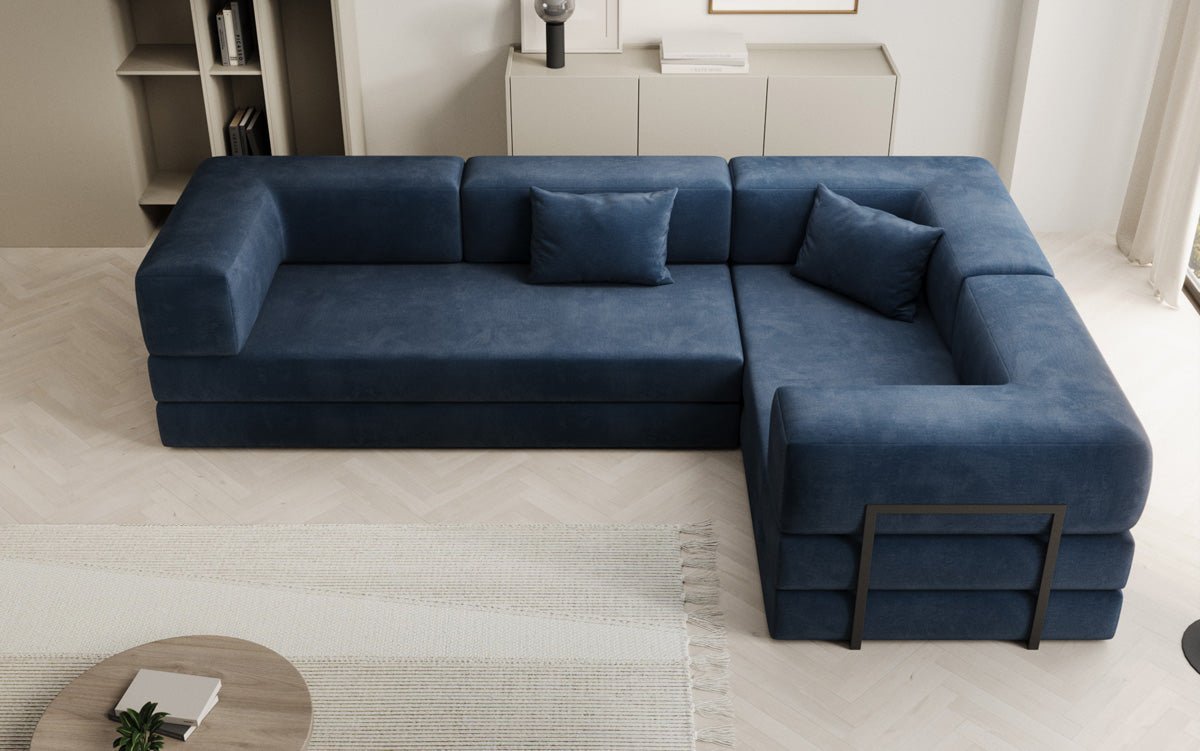Luxuriöses Samt Ecksofa Lazy L mit Schlaffunktion und cleverem Stauraum