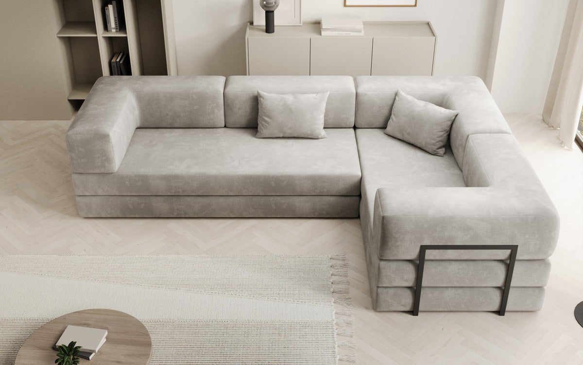 Luxuriöses Samt Ecksofa Lazy L mit Schlaffunktion und cleverem Stauraum