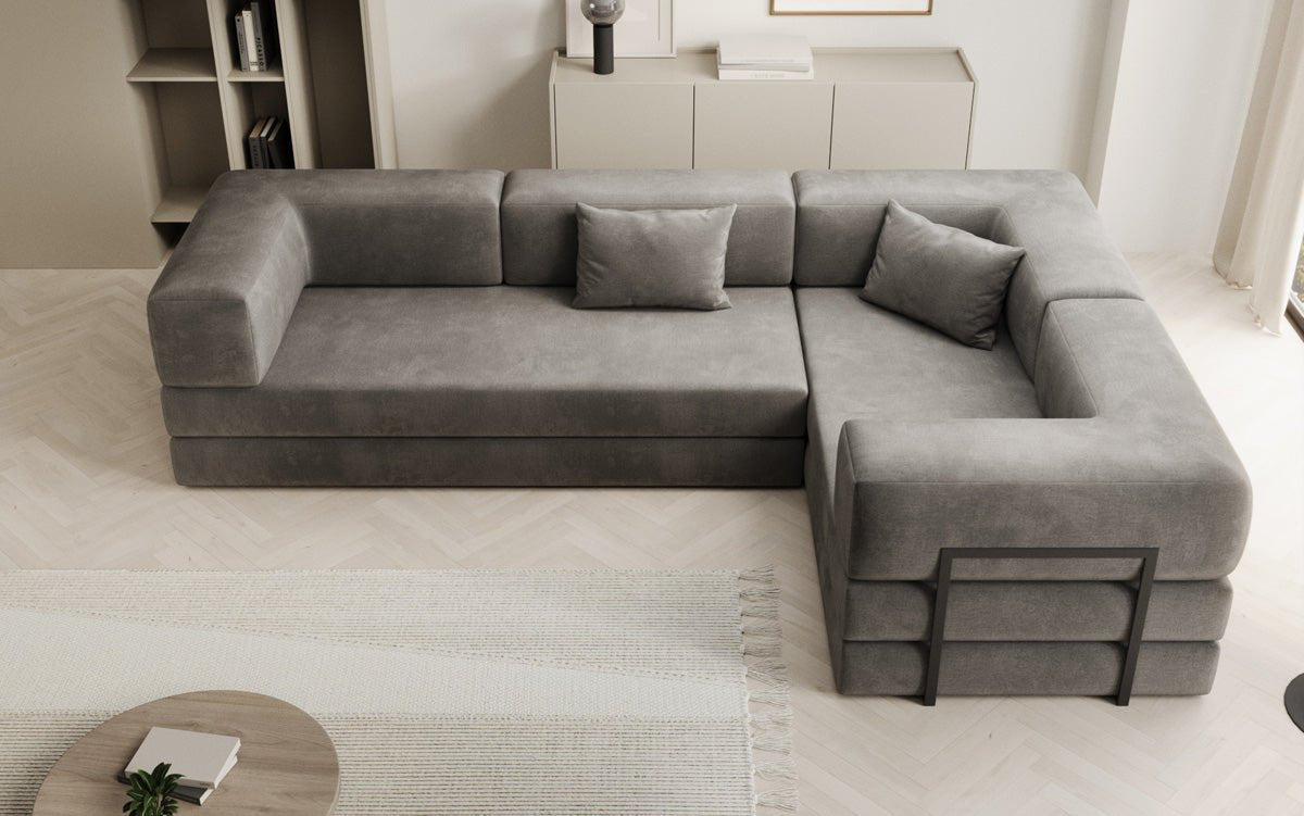 Luxuriöses Samt Ecksofa Lazy L mit Schlaffunktion und cleverem Stauraum