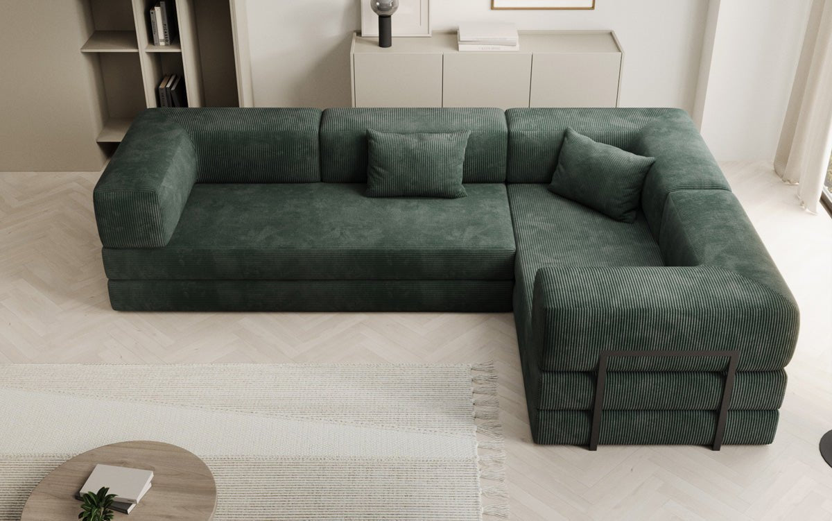 Modernes Designer L-Ecksofa Cord Beige Lounge mit Schlaffunktion Stauraum