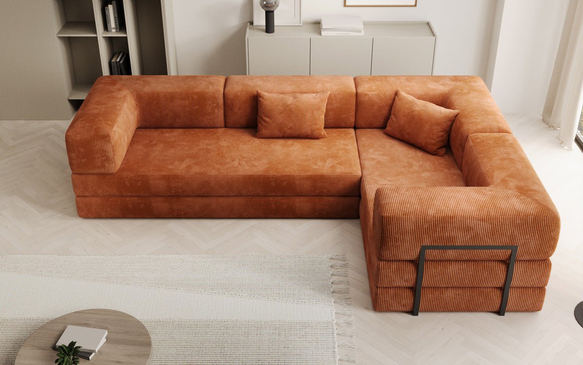 Modernes Designer L-Ecksofa Cord Beige Lounge mit Schlaffunktion Stauraum