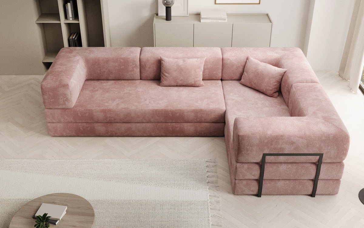 Modernes Designer L-Sofa: Komfortables Cord-Ecksofa mit Schlaffunktion und Stauraum