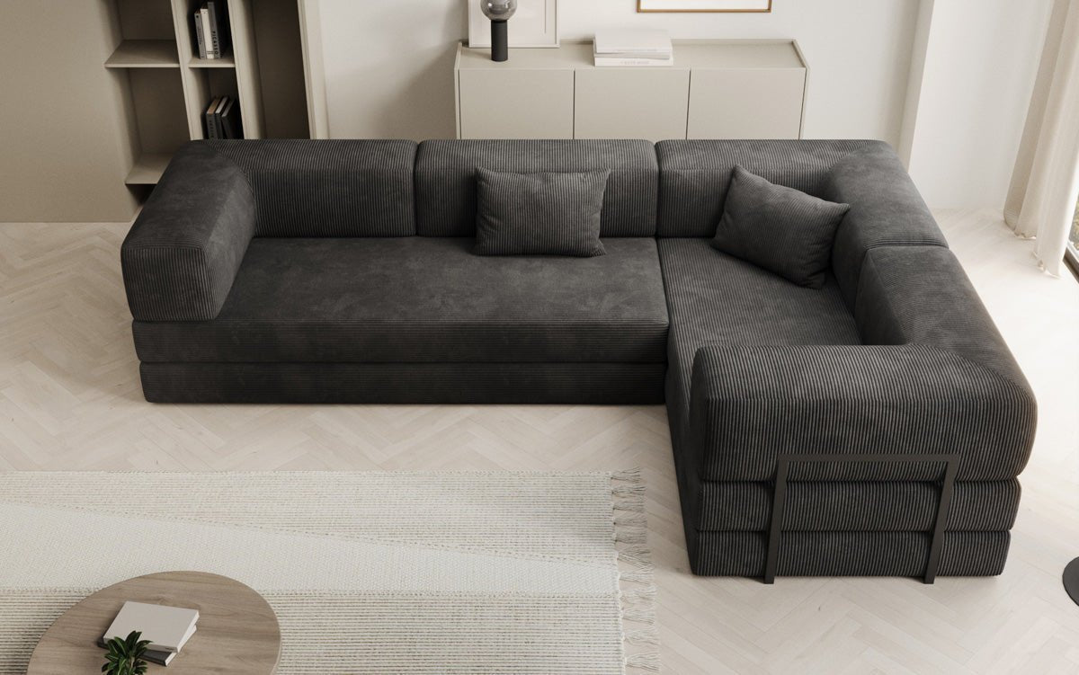 Modernes Designer L-Ecksofa Cord Beige Lounge mit Schlaffunktion Stauraum