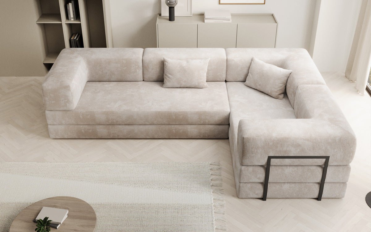 Modernes Designer L-Ecksofa Cord Beige Lounge mit Schlaffunktion Stauraum