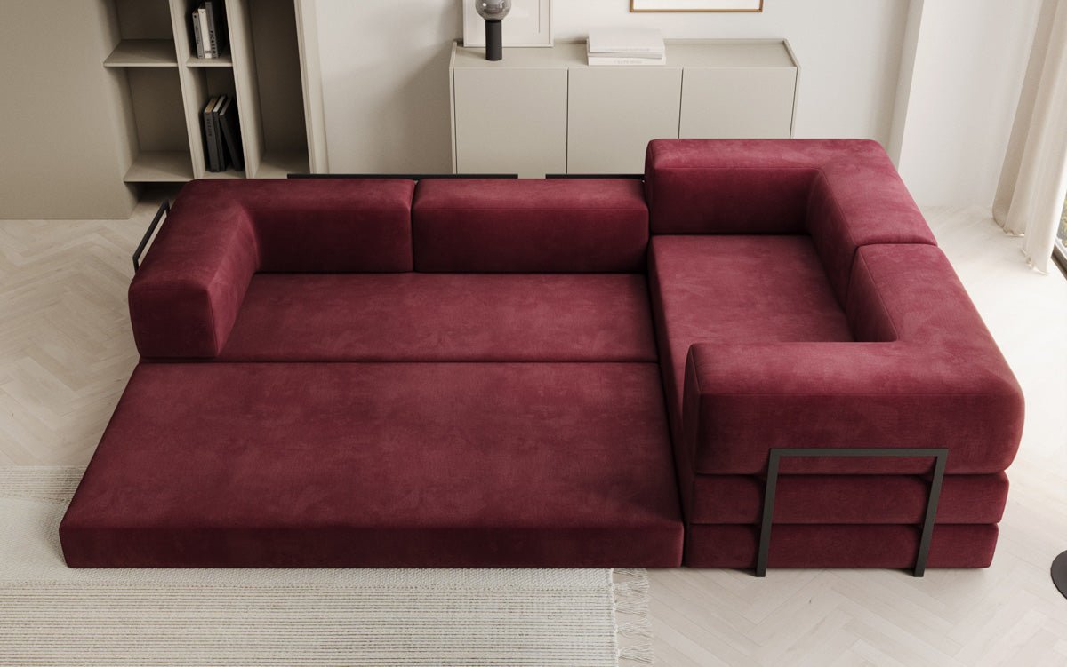 Luxuriöses Samt Ecksofa Lazy L mit Schlaffunktion und cleverem Stauraum