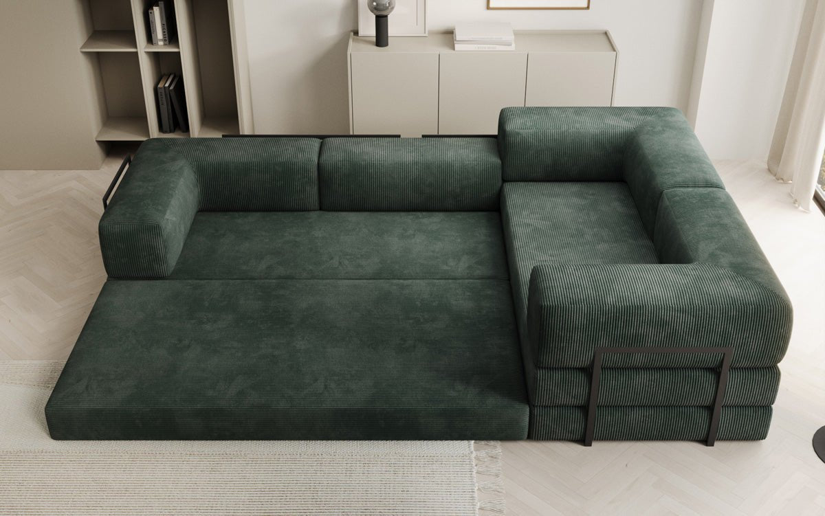 Modernes Designer L-Sofa: Komfortables Cord-Ecksofa mit Schlaffunktion und Stauraum