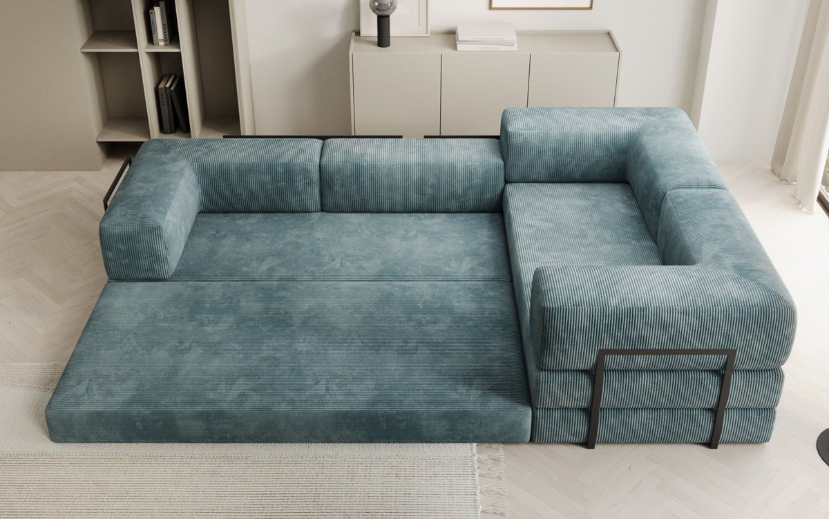 Modernes Designer L-Sofa: Komfortables Cord-Ecksofa mit Schlaffunktion und Stauraum