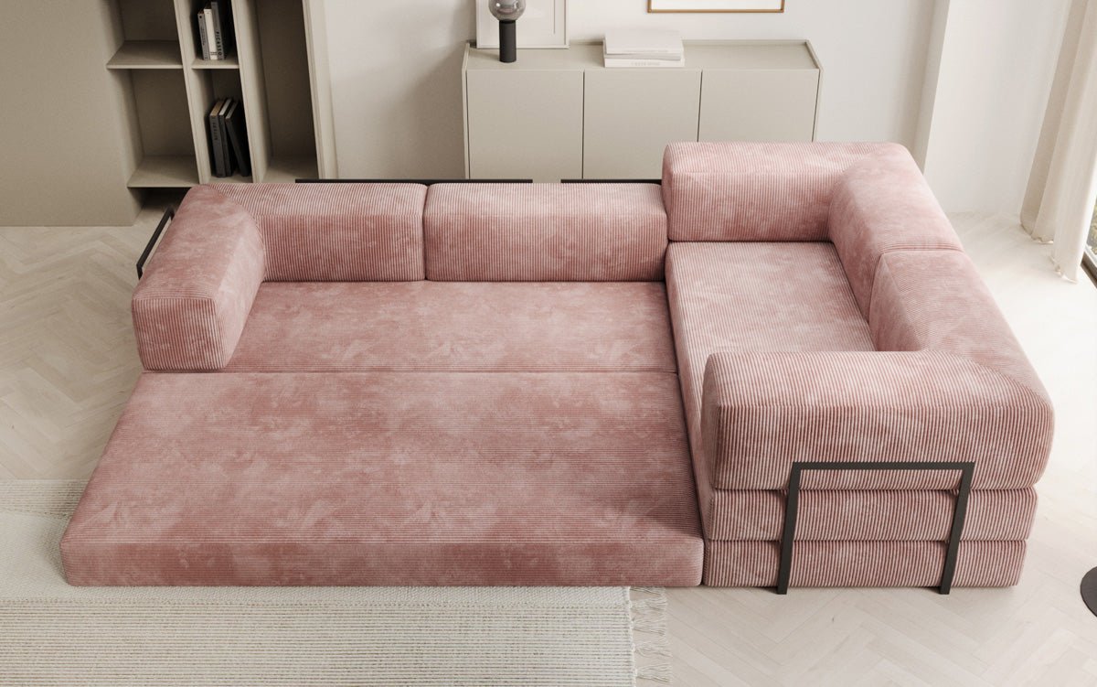 Modernes Designer L-Sofa: Komfortables Cord-Ecksofa mit Schlaffunktion und Stauraum