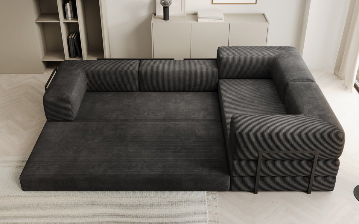 Modernes Designer L-Ecksofa Cord Beige Lounge mit Schlaffunktion Stauraum