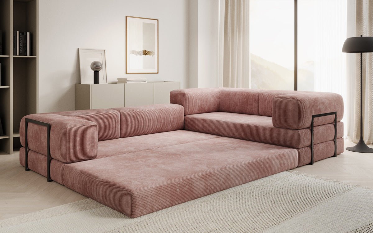 Modernes Designer L-Ecksofa Cord Beige Lounge mit Schlaffunktion Stauraum