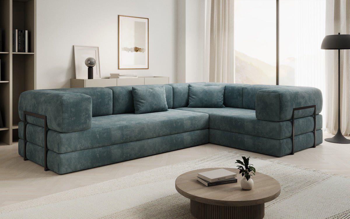 Modernes Designer L-Ecksofa Cord Beige Lounge mit Schlaffunktion Stauraum