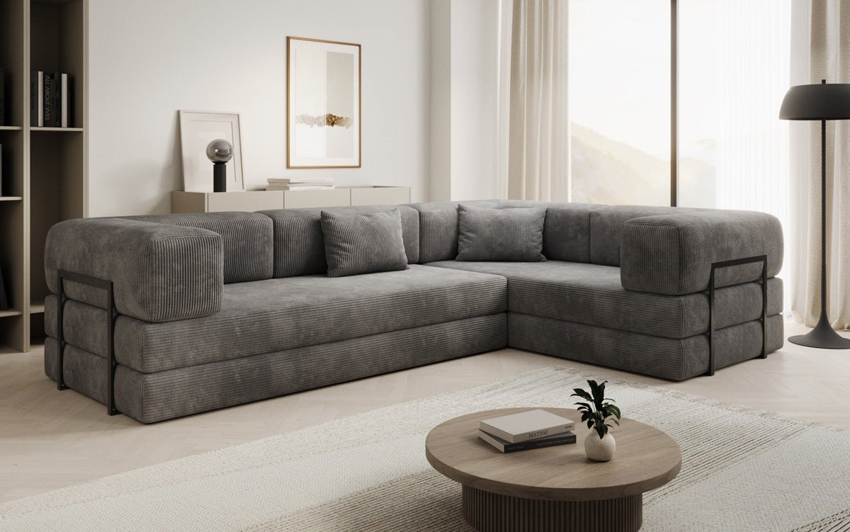 Modernes Designer L-Ecksofa Cord Beige Lounge mit Schlaffunktion Stauraum