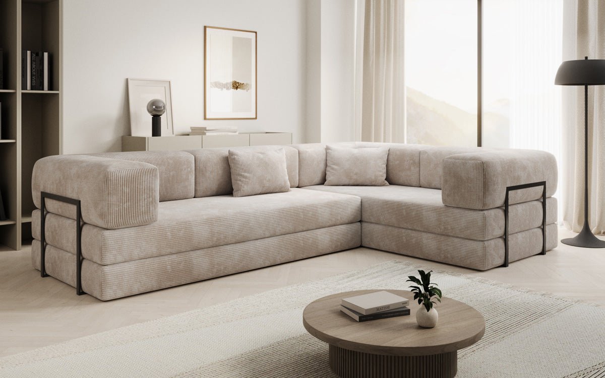 Modernes Designer L-Ecksofa Cord Beige Lounge mit Schlaffunktion Stauraum