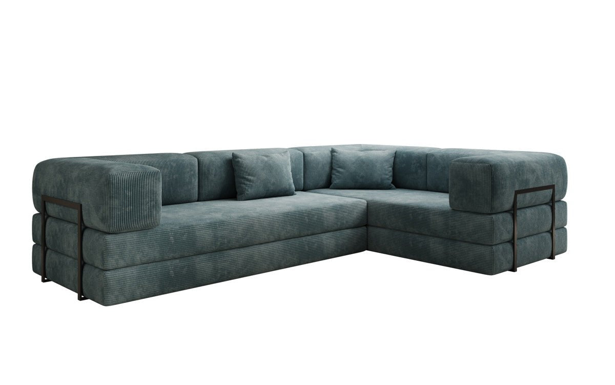 Modernes Designer L-Sofa: Komfortables Cord-Ecksofa mit Schlaffunktion und Stauraum