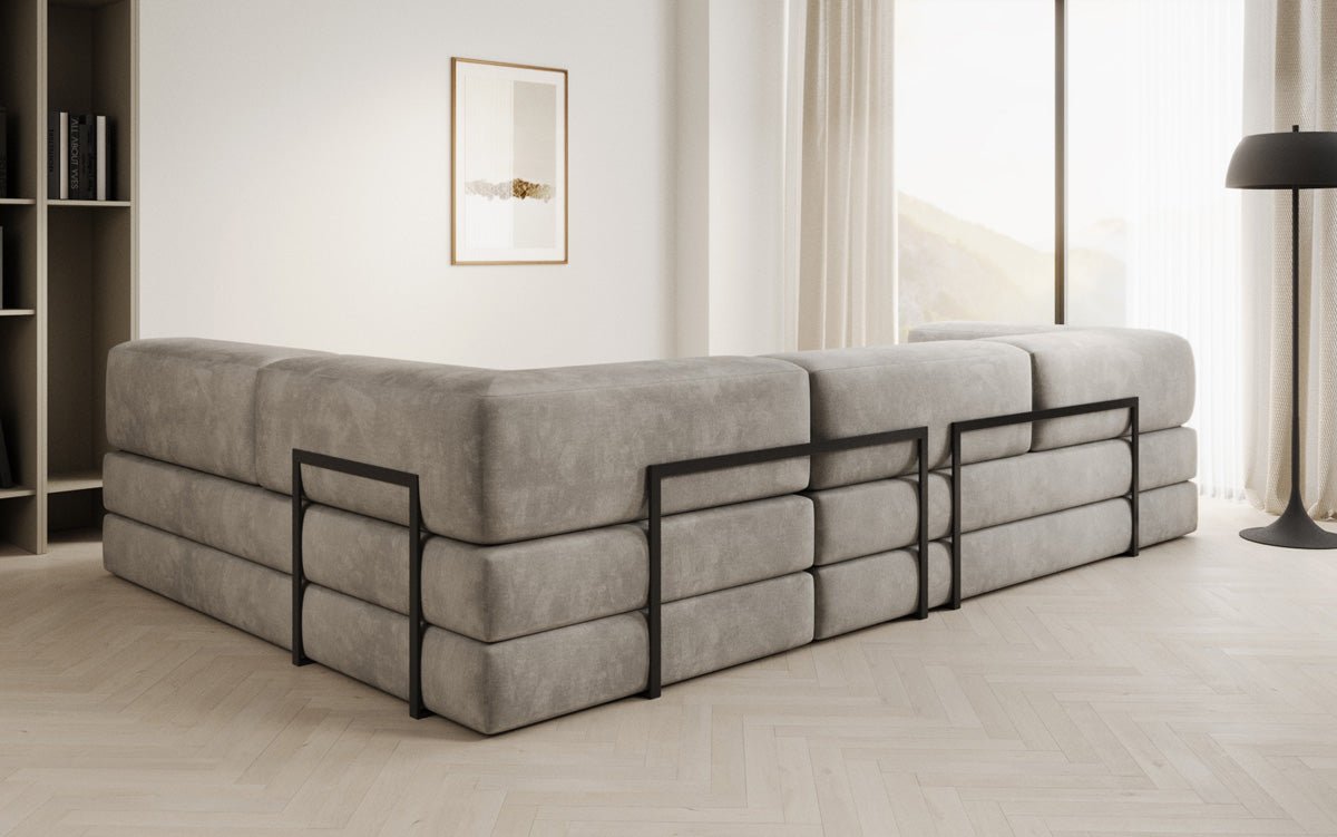 Luxuriöses L-förmiges Samt Designer Sofa mit Schlaffunktion und Stauraum