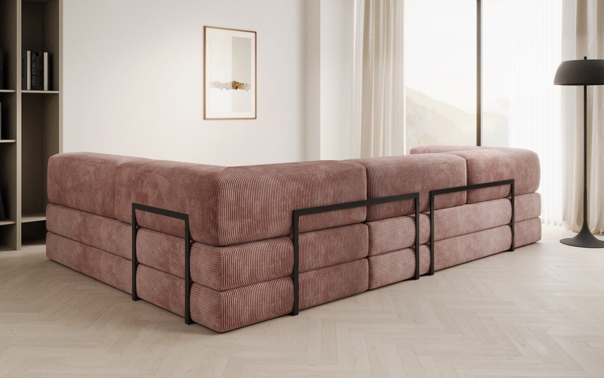 Luxuriöses Designer L-Sofa Lazy aus Cordstoff mit Schlaffunktion und Stauraum