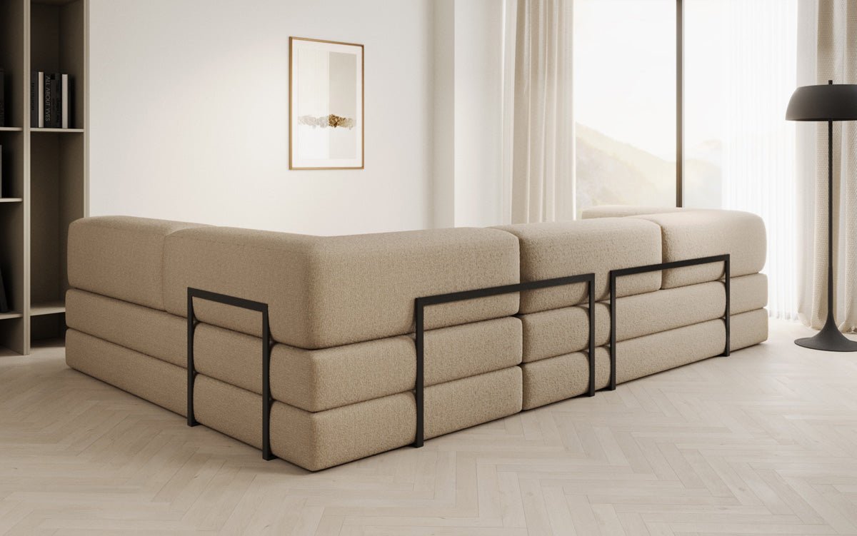 Luxuriöses L-förmiges Bouclé-Sofa mit Schlaffunktion und Stauraum