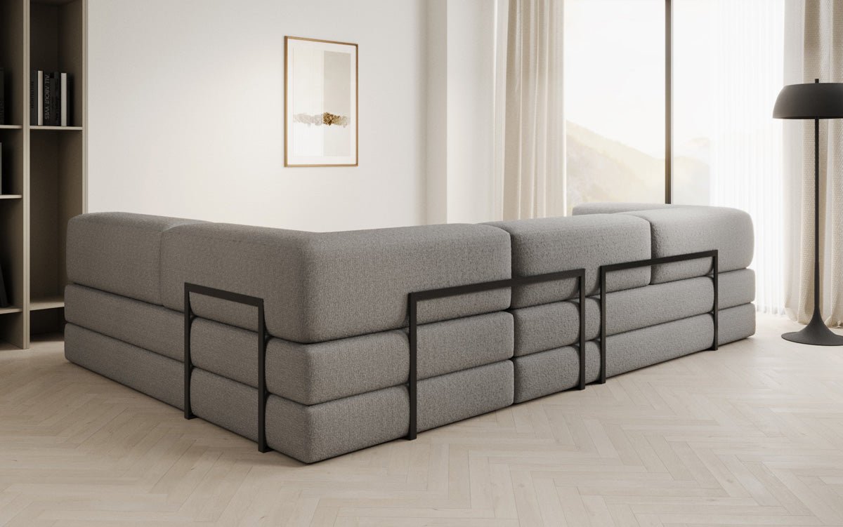 Luxuriöses L-förmiges Bouclé-Sofa mit Schlaffunktion und Stauraum