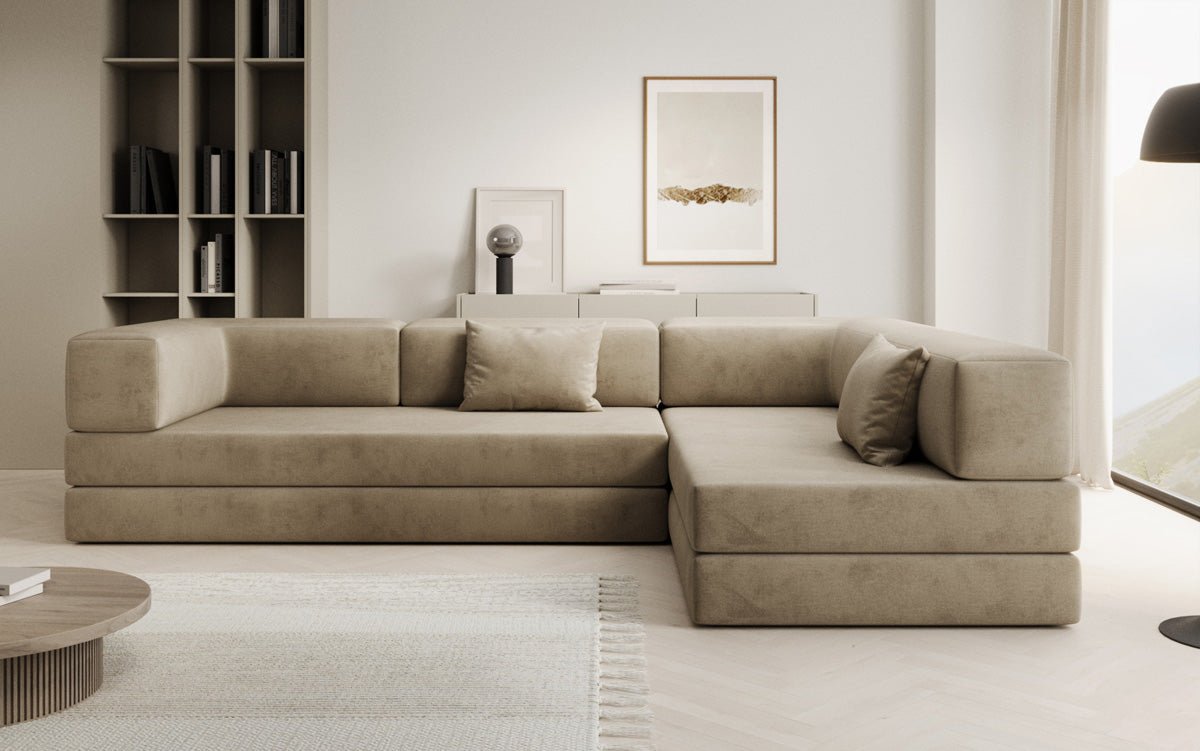 Luxuriöses L-förmiges Samt Designer Sofa mit Schlaffunktion und Stauraum